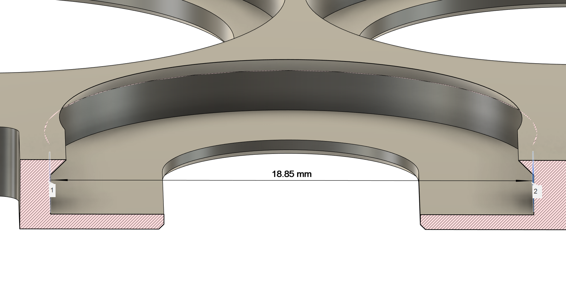 Detailed view of penny snap-fit design with chamfered edges