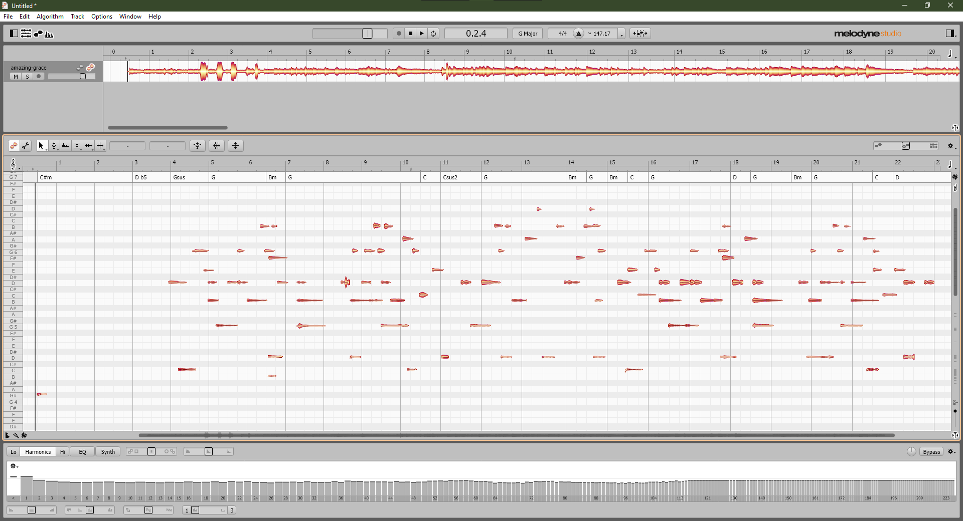 Melodyne pitch detection